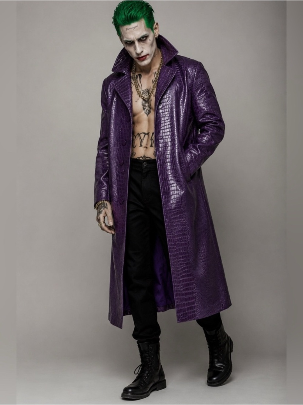 Suicide Squad Premium Adult Purple Joker Jacket Long Full Length Costume Size L